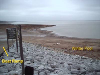 Winter Pool Level Exposes Sandbars, Stumps, Rocks